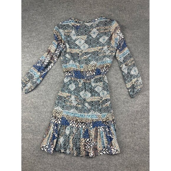 Jaase Long Sleeve Dress Women's XS Blue Multi Print Button Up Elastic Tassel - Picture 8 of 8